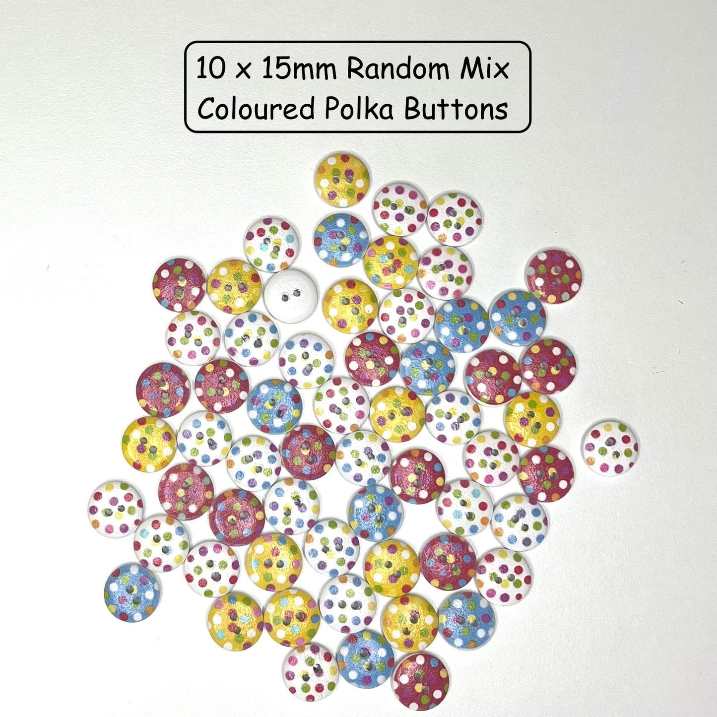 Wooden Buttons, 15mm, Pack of 10 Random Mix, colourful, animal, floral, stripe,  vintage buttons