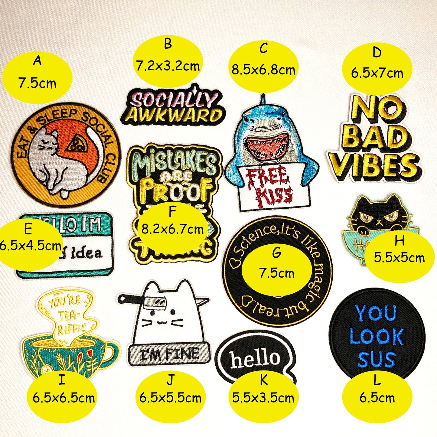 Social Anxiety Iron On Embroidered Patches. Sew on, no bad vibes, Hangry, Science, Bad Idea