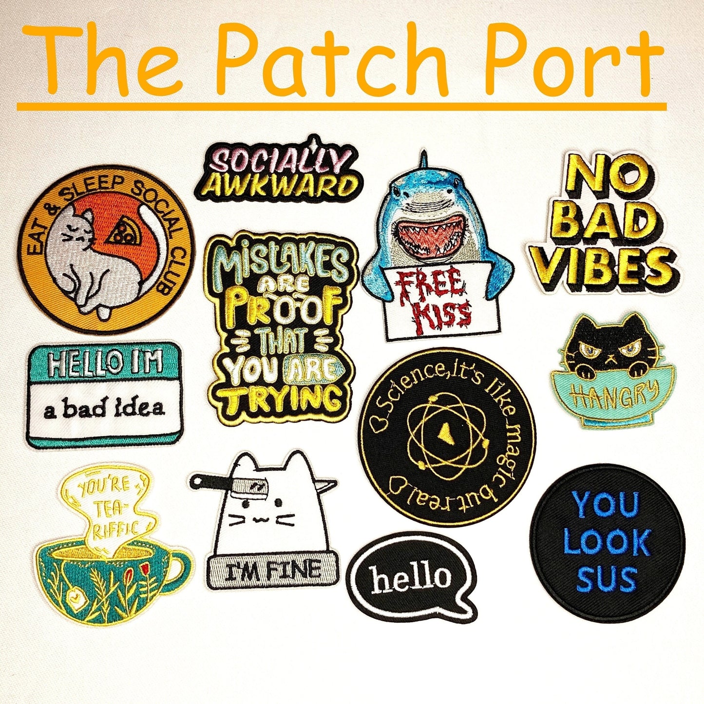 Social Anxiety Iron On Embroidered Patches. Sew on, no bad vibes, Hangry, Science, Bad Idea