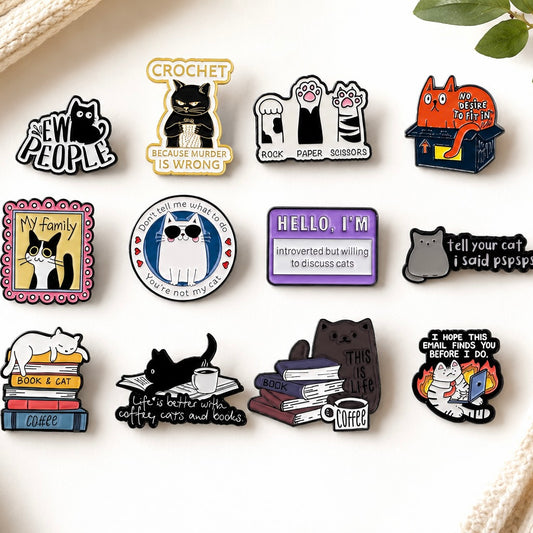 Funny Cat Enamel Lapel Pins – One Liners & Illustrations for Cat Lovers
