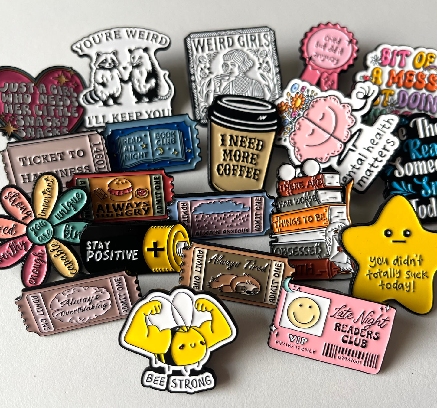 Fun Enamel Pins that spread Positivity, Kindness & Mental Health awareness