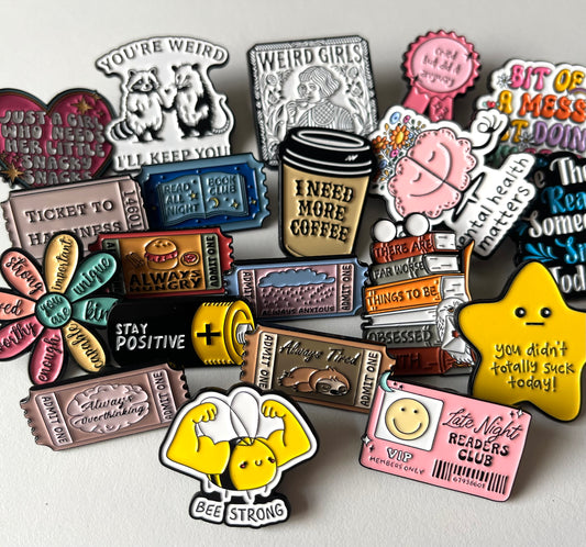 Fun Enamel Pins that spread Positivity, Kindness & Mental Health awareness