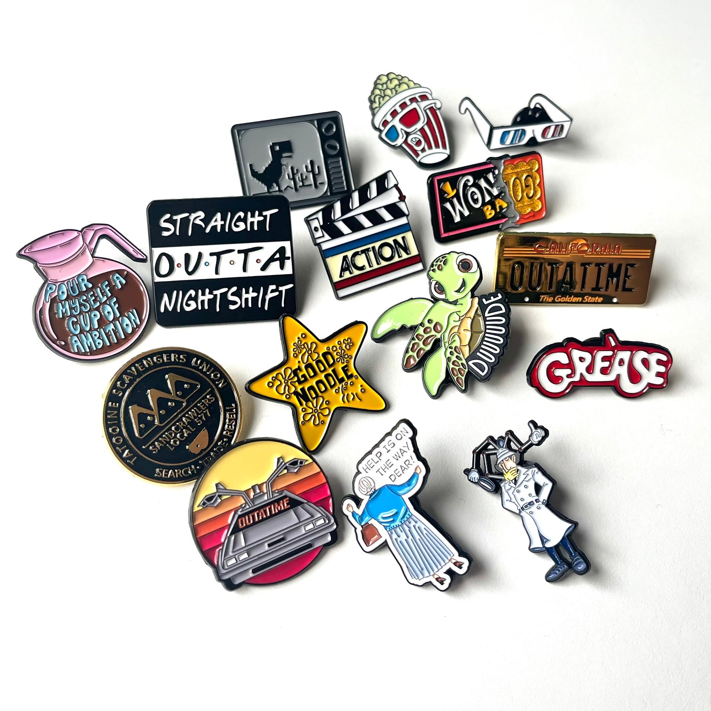 Retro & Cult Movie Enamel Lapel Pins – Funny Film Quotes & Illustrations