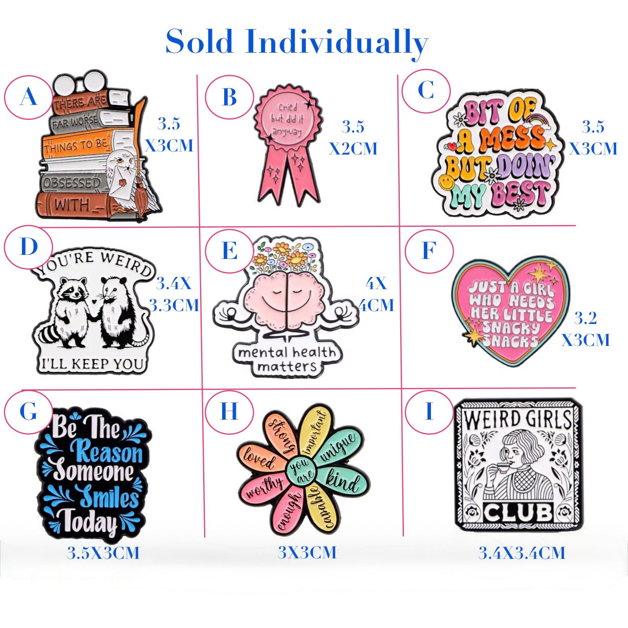 Fun Enamel Pins that spread Positivity, Kindness & Mental Health awareness