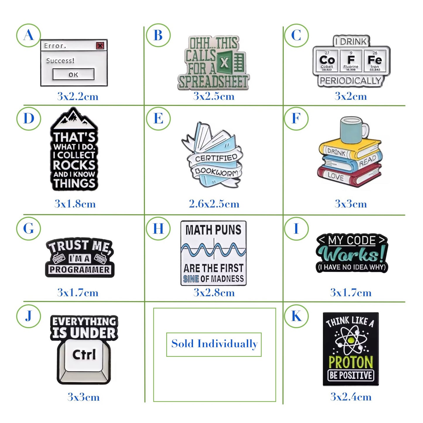 Enamel Lapel Pins for Nerds, Maths Geeks & Book Lovers