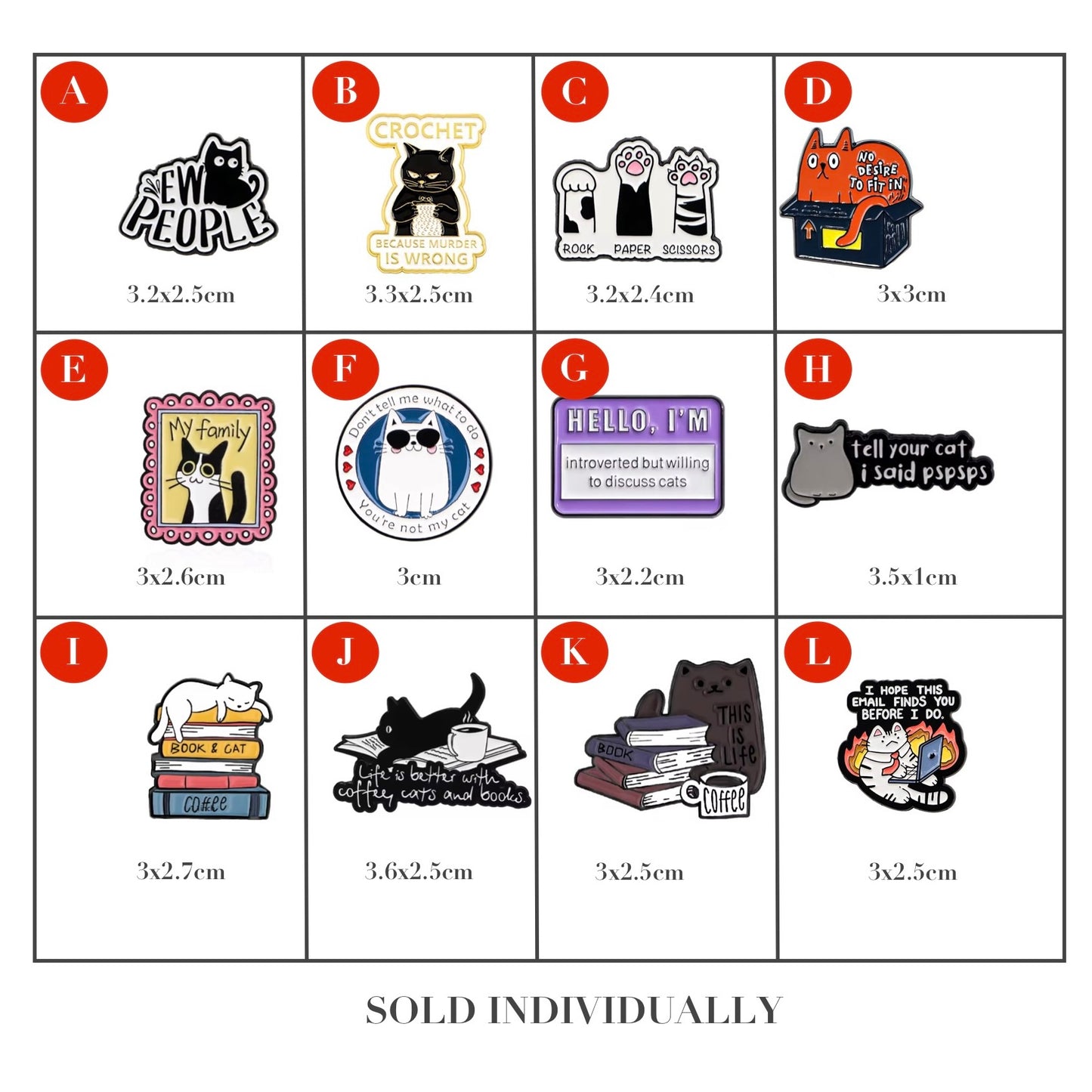 Funny Cat Enamel Lapel Pins – One Liners & Illustrations for Cat Lovers
