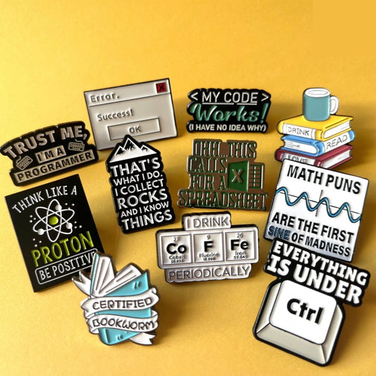 Enamel Lapel Pins for Nerds, Maths Geeks & Book Lovers