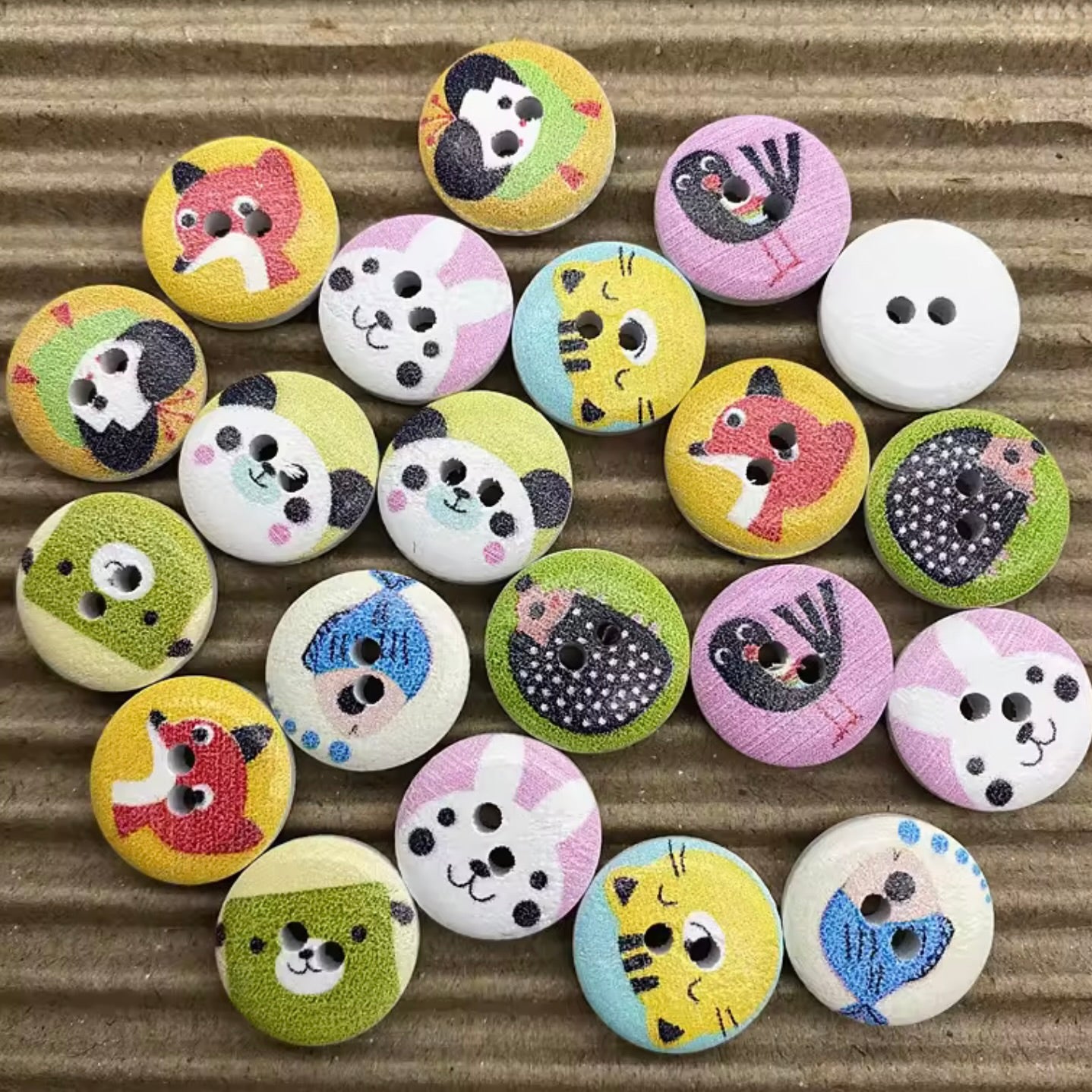 Wooden Buttons, 15mm, Pack of 10 Random Mix, colourful, animal, floral, stripe,  vintage buttons