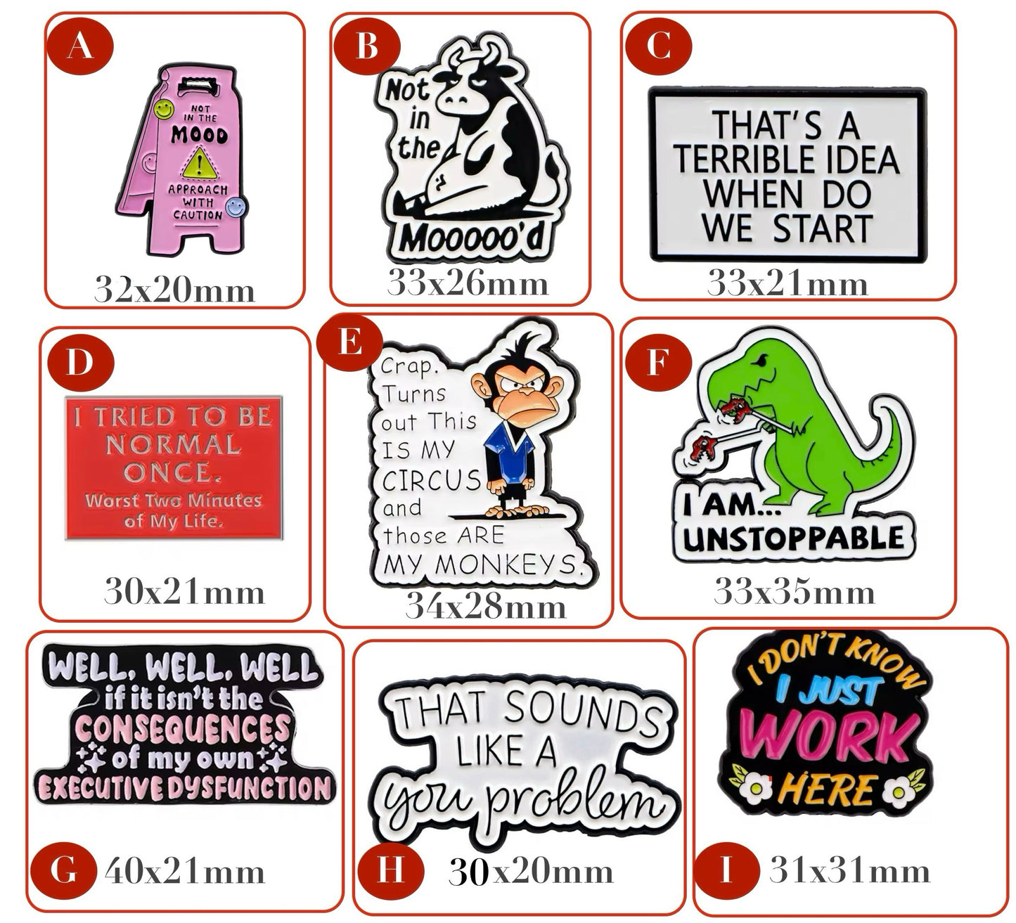 Sarcastic Enamel Lapel Pins – Procrastinators, Work Shy & Proudly Moody