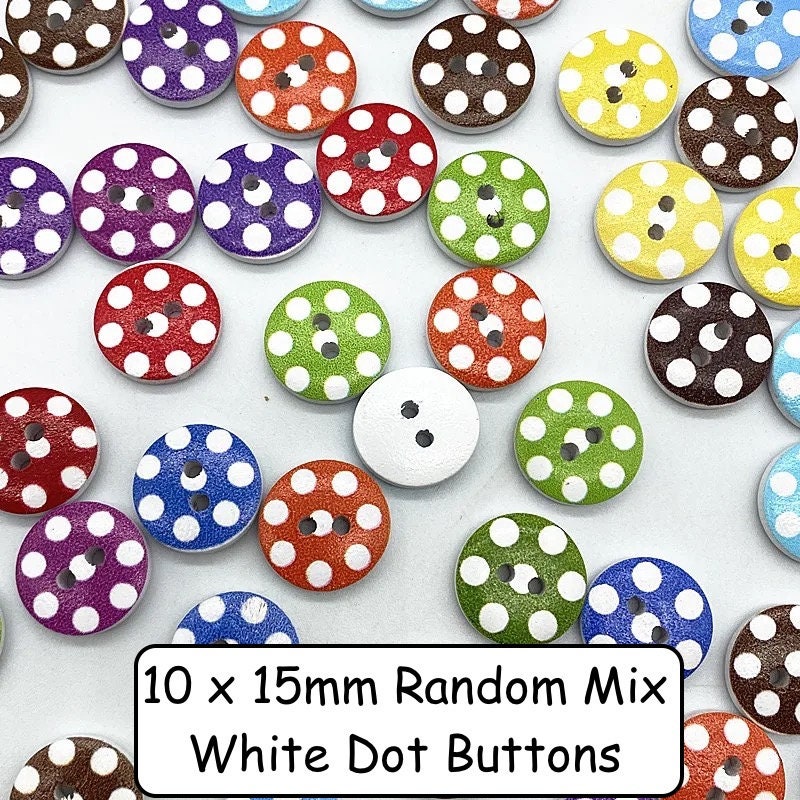 Wooden Buttons, 15mm, Pack of 10 Random Mix, colourful, animal, floral, stripe,  vintage buttons