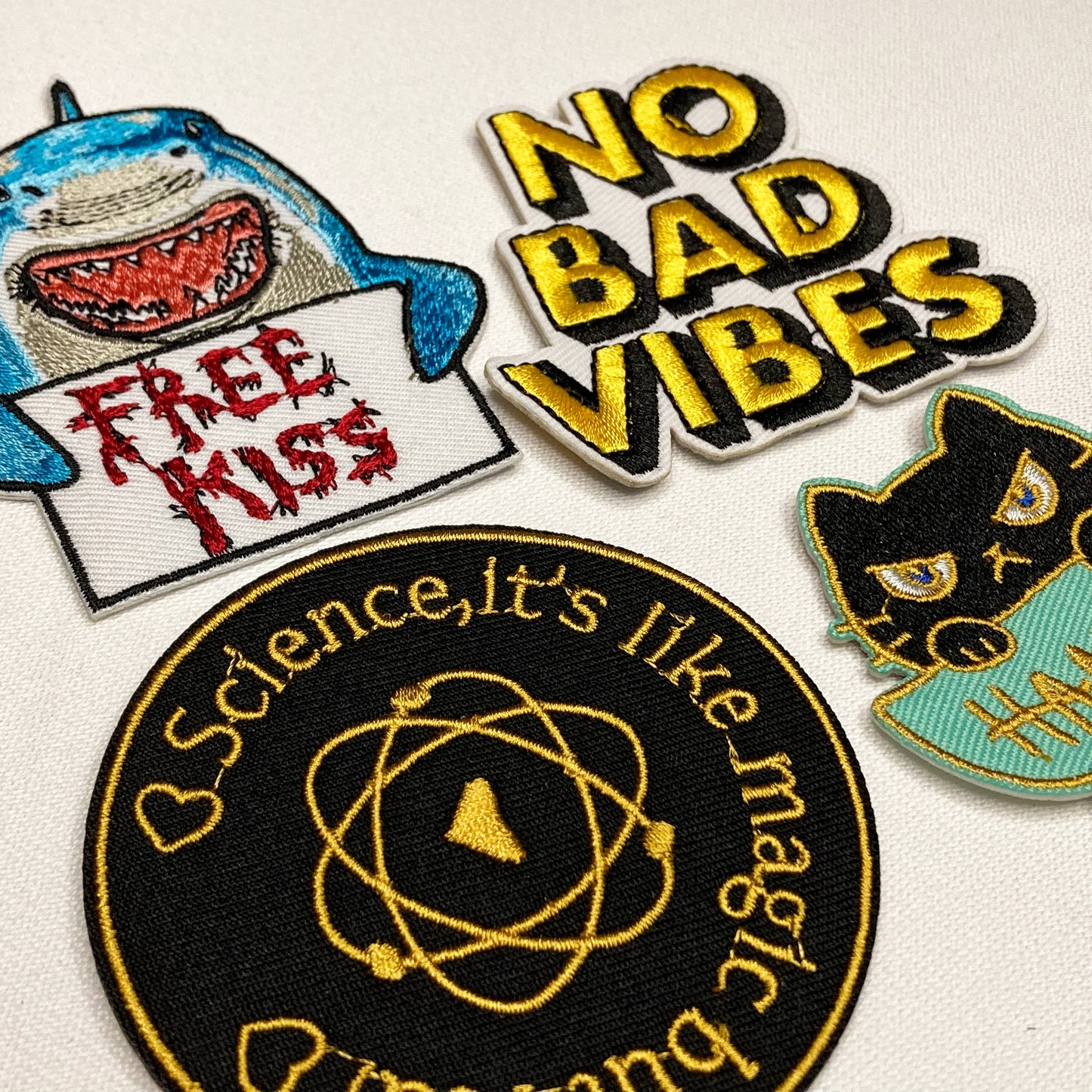 Social Anxiety Iron On Embroidered Patches. Sew on, no bad vibes, Hangry, Science, Bad Idea