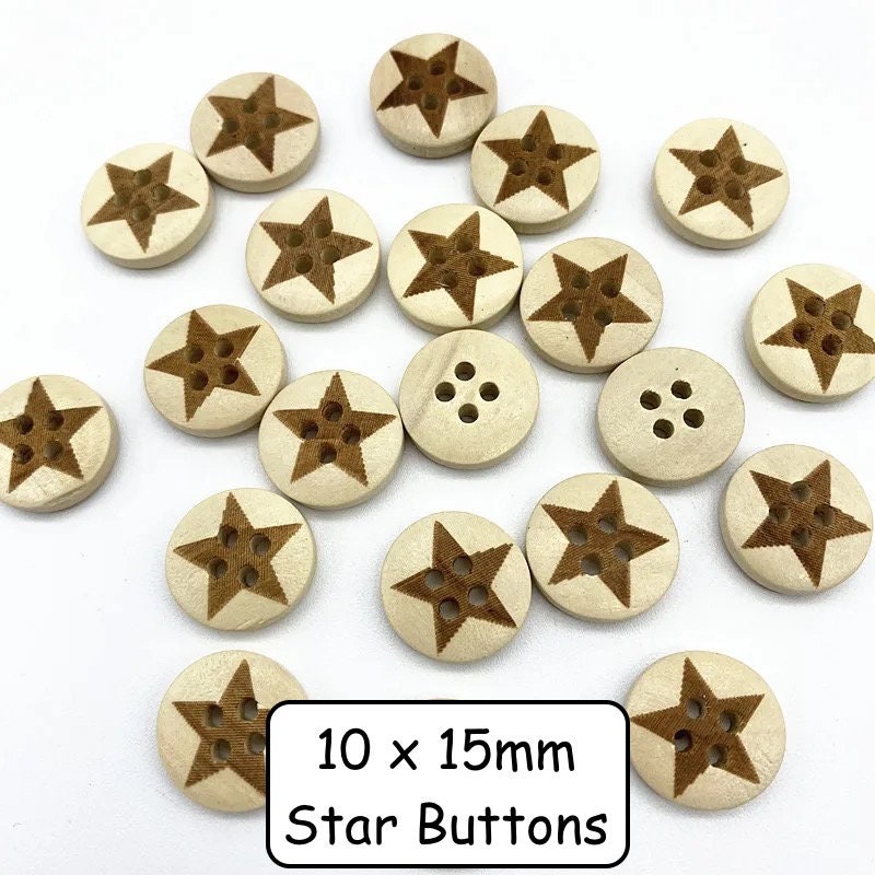 Wooden Buttons, 15mm, Pack of 10 Random Mix, colourful, animal, floral, stripe,  vintage buttons