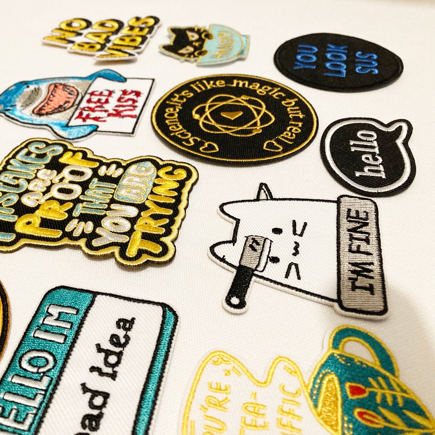 Social Anxiety Iron On Embroidered Patches. Sew on, no bad vibes, Hangry, Science, Bad Idea